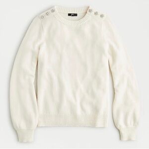 J.Crew Women's Cream Wool Sweater with Embellished Shoulders
